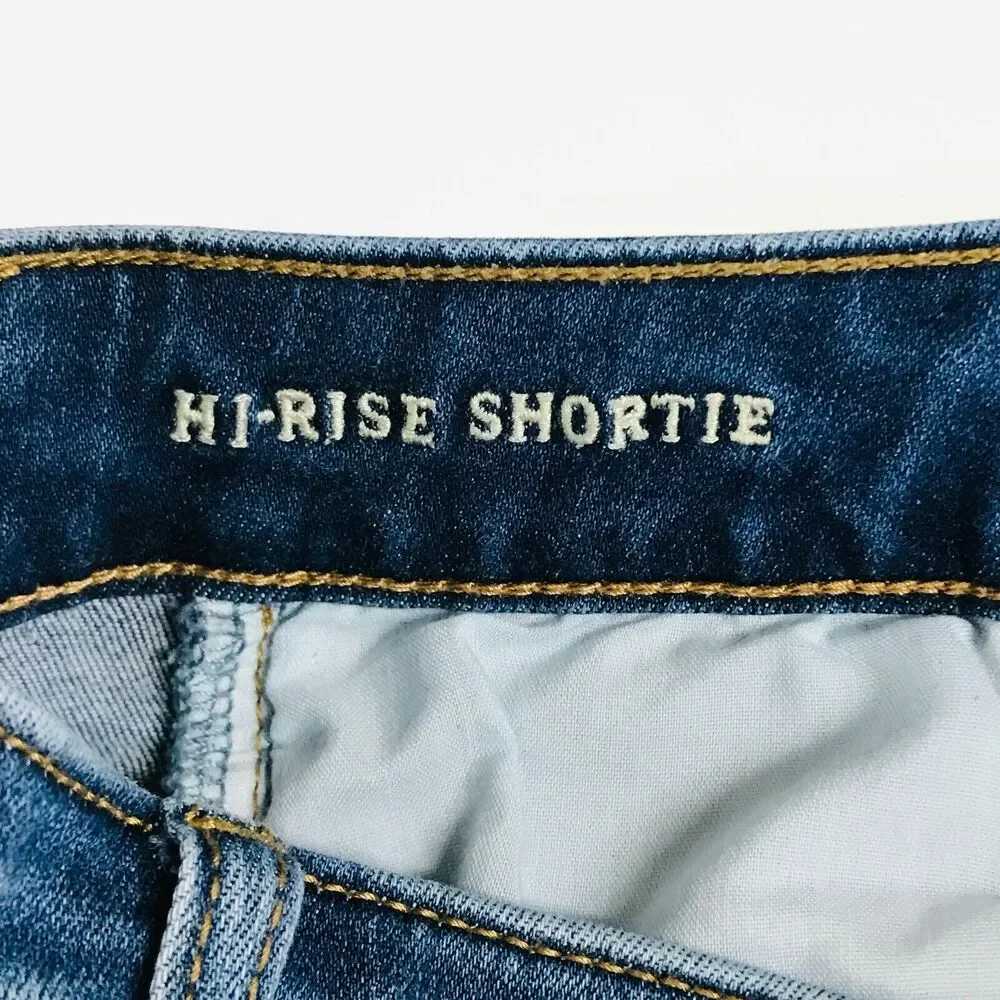 American Eagle Women's 0 Denim Shorts Blue Side Stripe Hi-Rise Shortie CE14